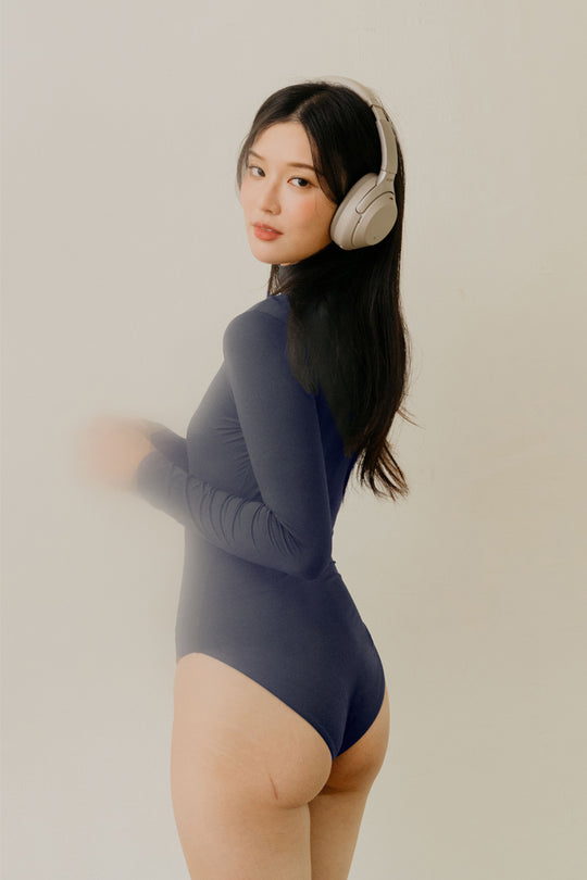 修身高領連體衣|晨霧藍