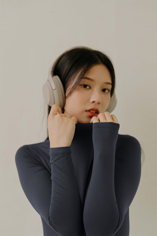 修身高領連體衣|晨霧藍