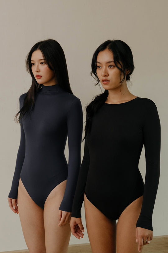 修身高領連體衣|晨霧藍