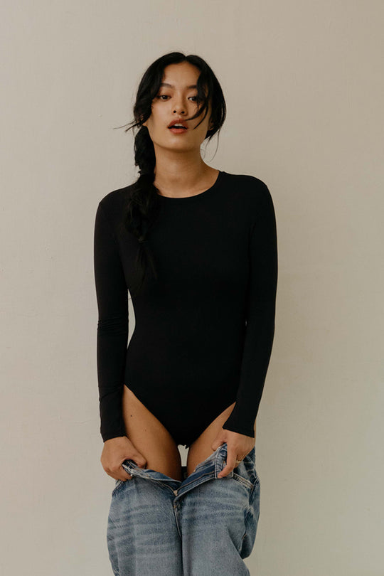 修身長袖連體衣|瑪瑙黑