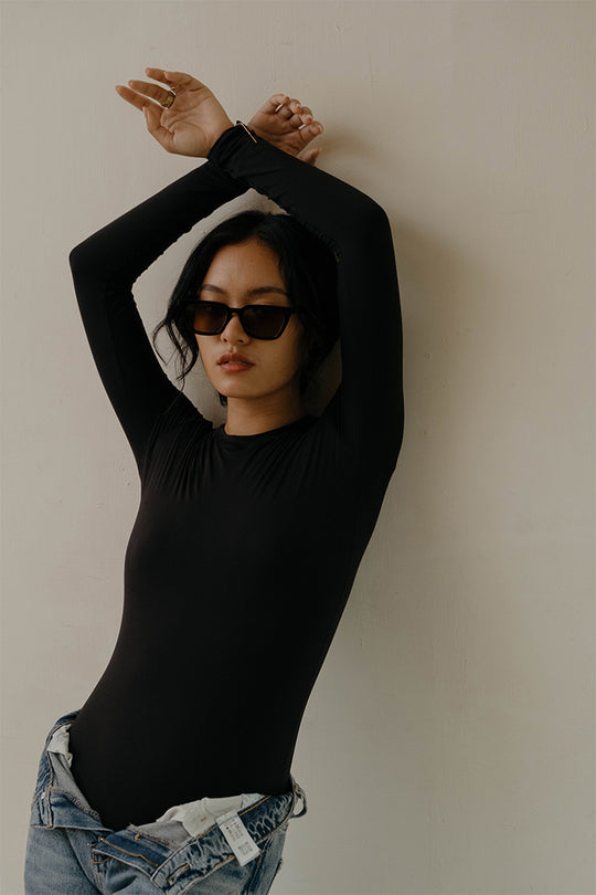 修身長袖連體衣|瑪瑙黑