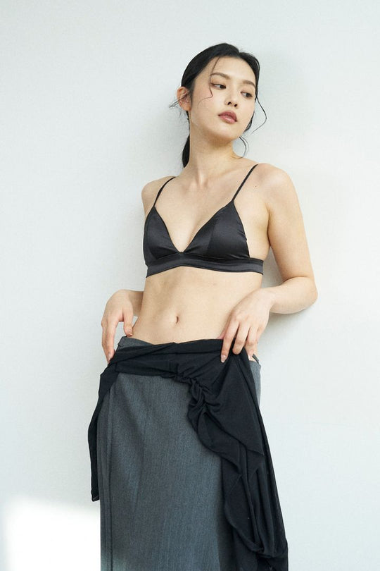 柔亮・法式緞感三角杯|黑