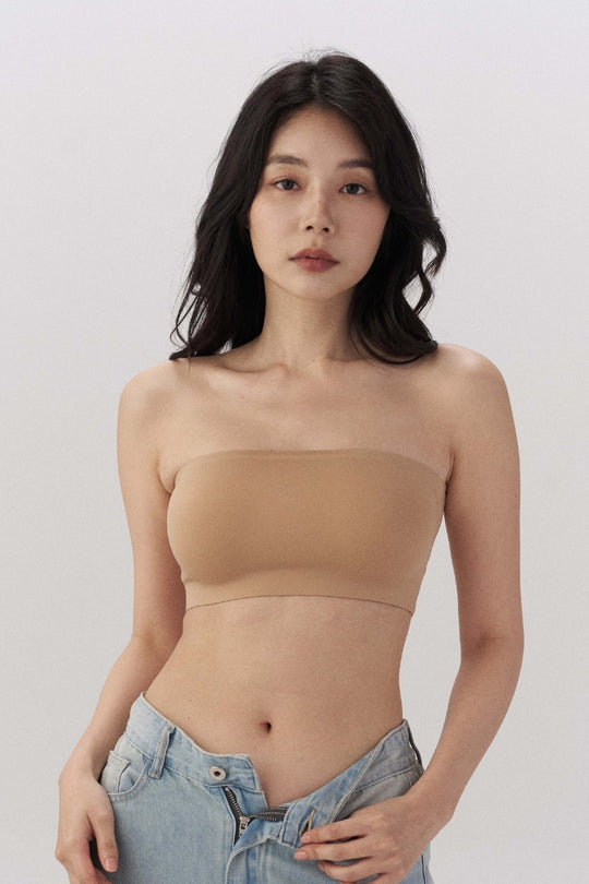 柔亮・無墊防滑平口內衣(附胸貼)|卡其