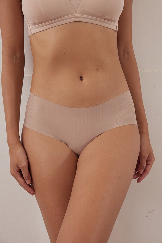 無痕・直紋裸色面膜內褲 3 件組|深木咖+胡桃棕+裸膚