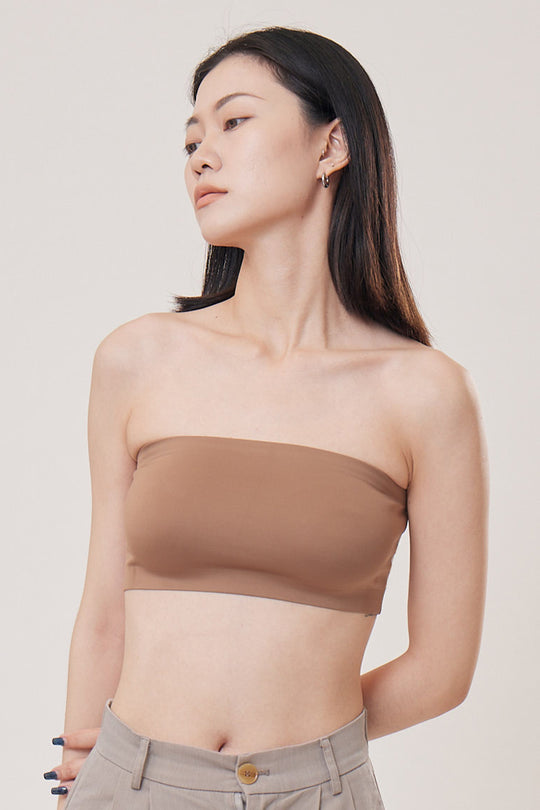 柔亮・無墊防滑平口內衣(附胸貼)|咖啡