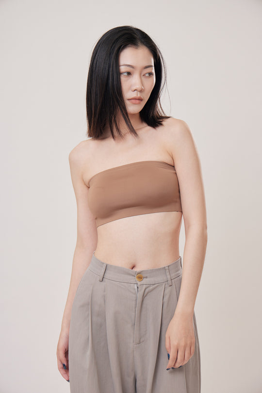 柔亮・無墊防滑平口內衣(附胸貼)|咖啡