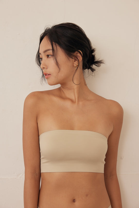 柔亮・無墊防滑平口內衣(附胸貼)|杏膚