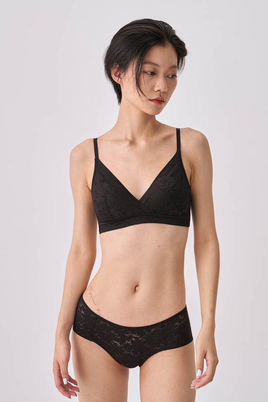 柔絲・蕾絲極簡三角褲|黑