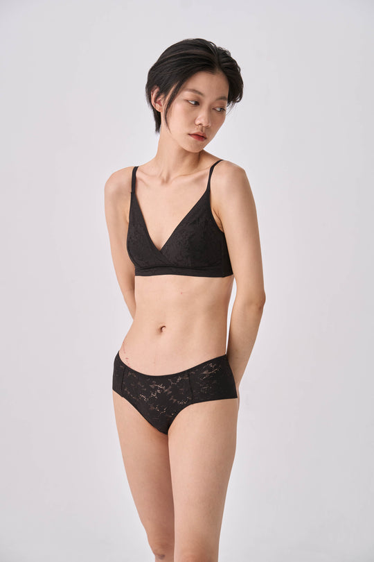 柔絲・蕾絲極簡三角褲|黑