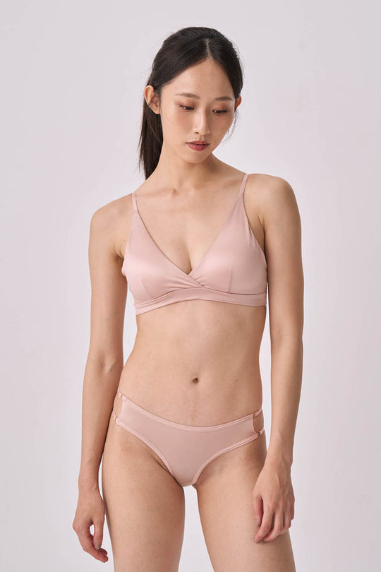 柔絲・輕奢緞面丁字褲|香檳粉