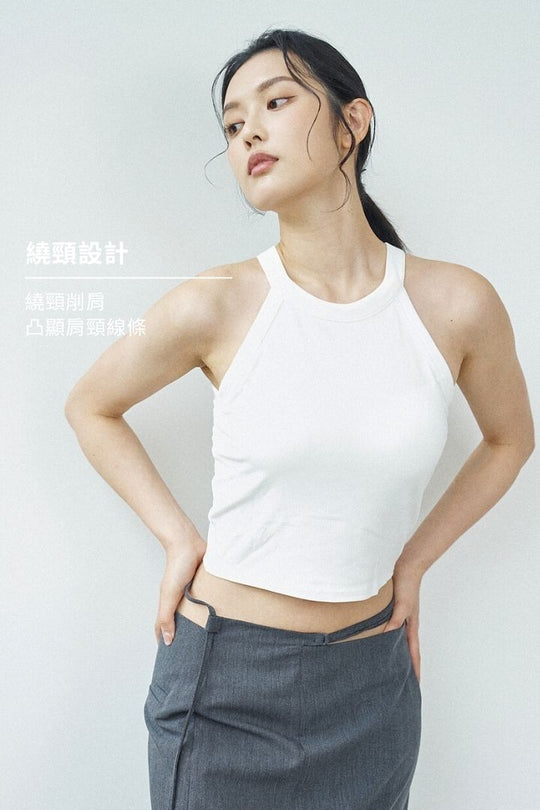 繞頸削肩 Bra Top|黑