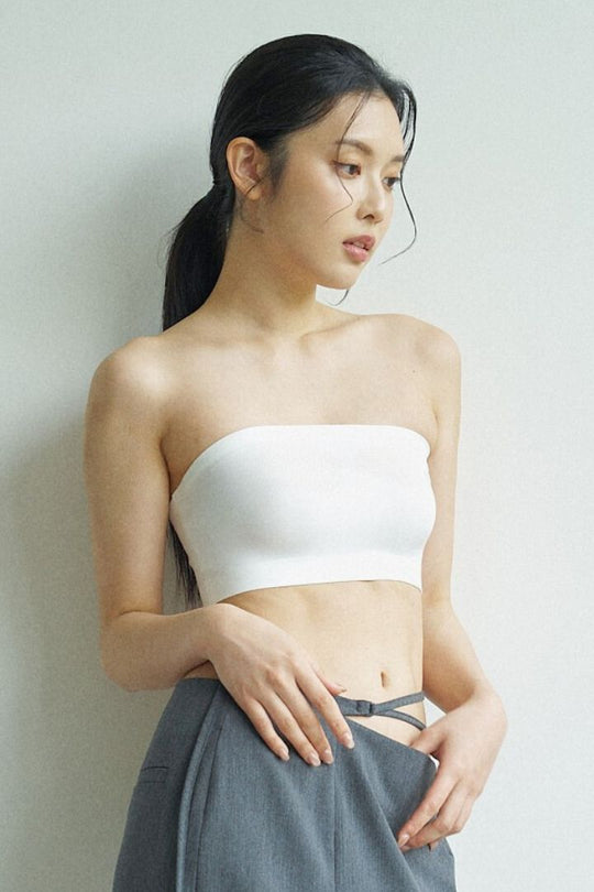 柔亮・無墊防滑平口內衣(附胸貼)|月白