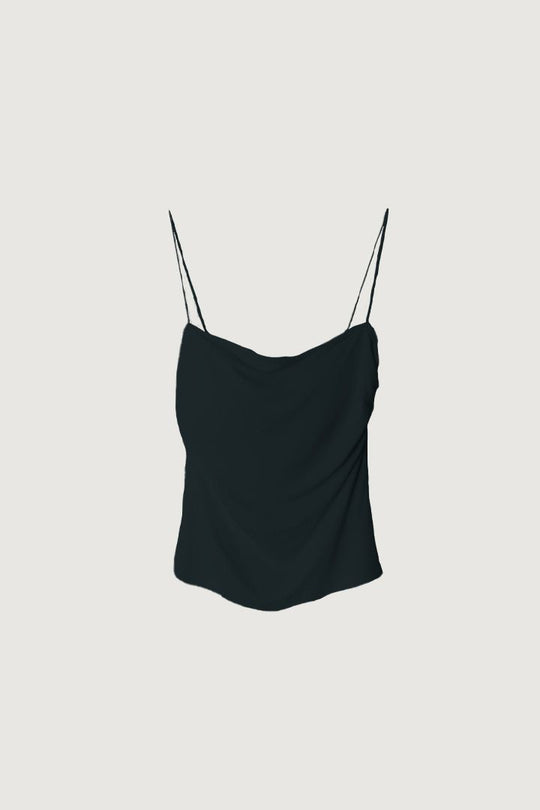側抓皺細肩 Bra Top|黑