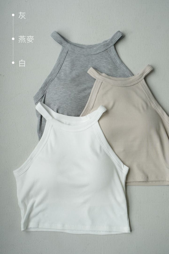 繞頸削肩 Bra Top|燕麥