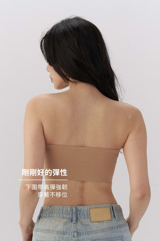 柔亮・無墊防滑平口內衣(附胸貼)|卡其