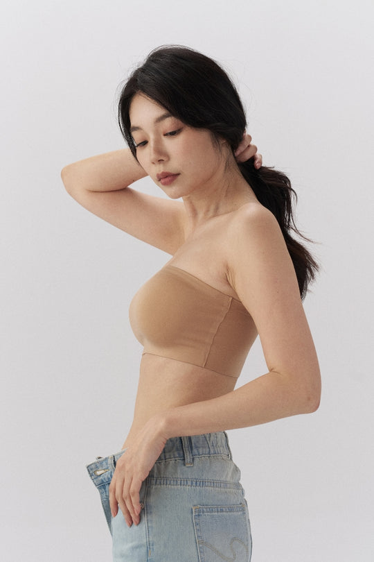 柔亮・無墊防滑平口內衣(附胸貼)|卡其