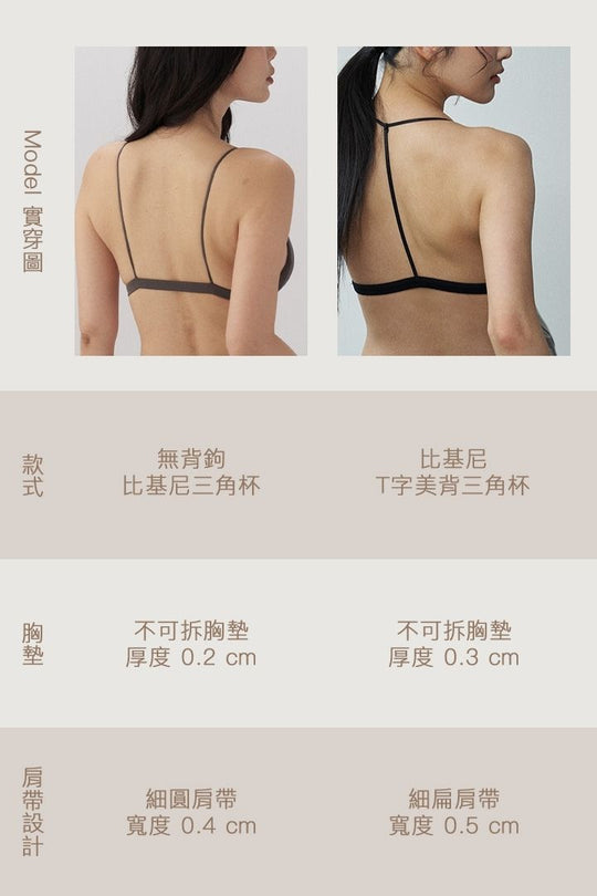 柔韌・無背鉤 T 型美背三角杯|黑