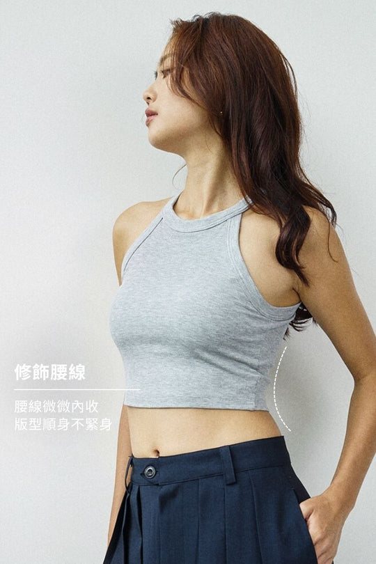 繞頸削肩 Bra Top|灰