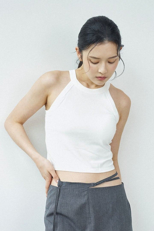 繞頸削肩 Bra Top|黑