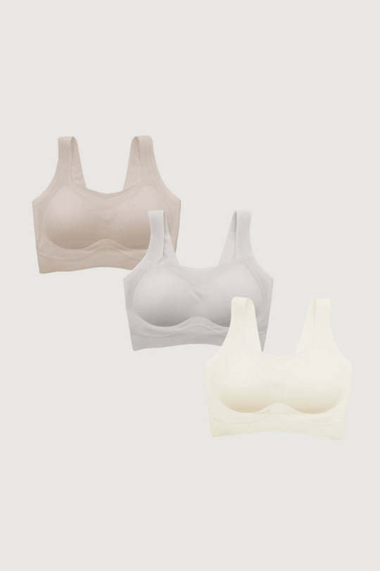 無痕・雲感寬肩 3 件組|裸灰+裸膚+裸米