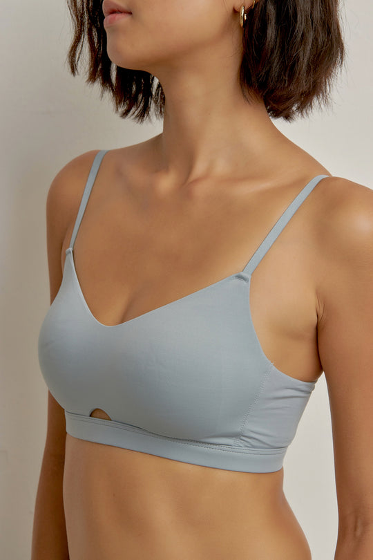 柔亮・簍空細肩 3/4 杯|藍灰