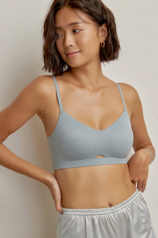 柔亮・簍空細肩 3/4 杯|藍灰