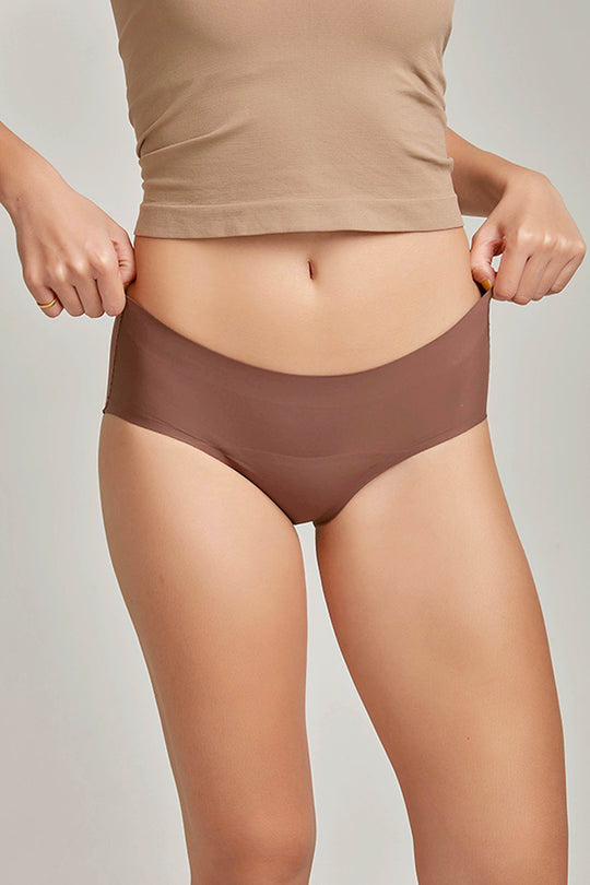 柔亮・中高腰包臀生理褲|巧克力棕