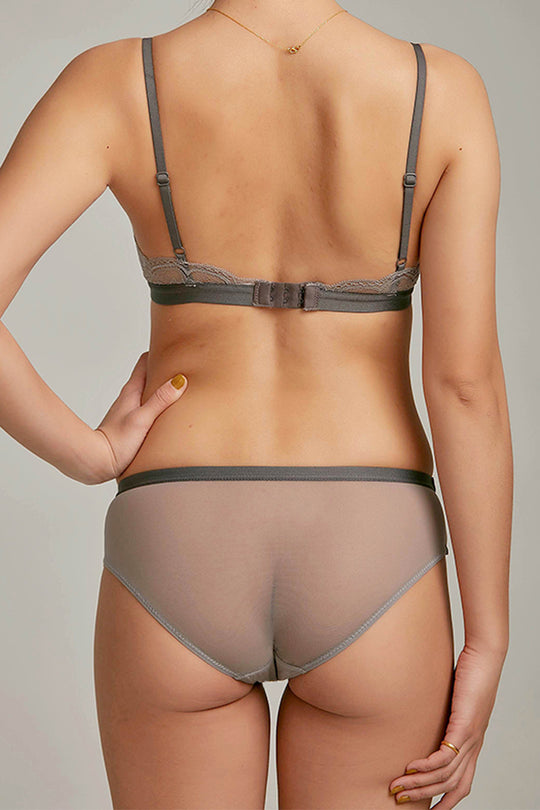 柔絲・蕾絲拼色三角褲 | 灰蝶藍