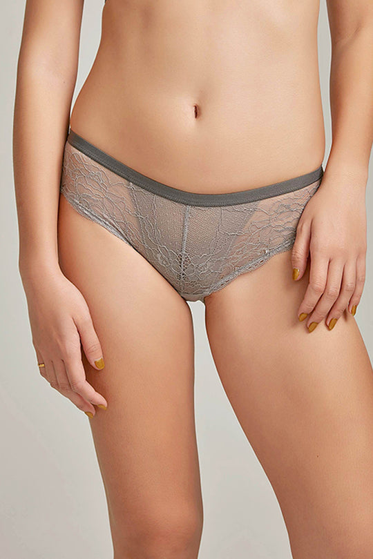 柔絲・蕾絲拼色三角褲 | 灰蝶藍