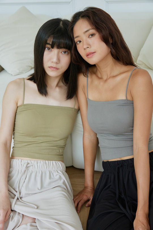 柔亮・細肩平口BraTop|鐵灰