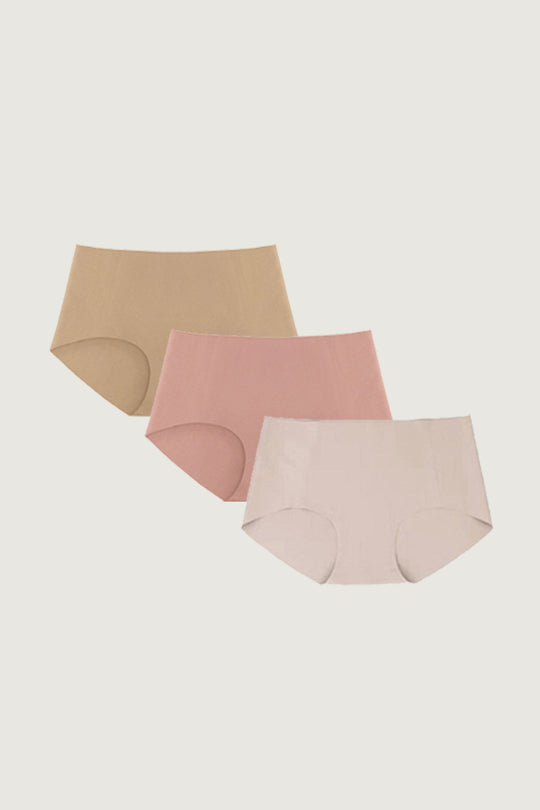 無痕・低腰包臀內褲 3 件組|米膚+卡其+珊瑚粉