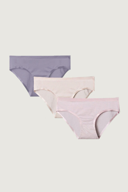 柔亮・超薄低腰三角褲 3 件組|裸+灰+粉