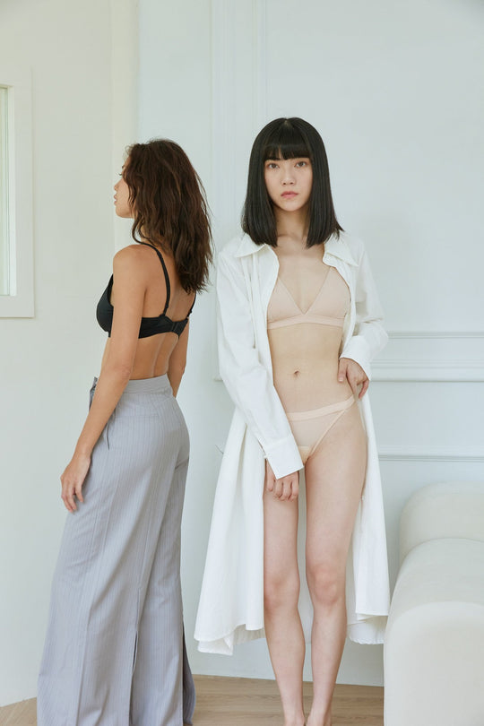 柔亮・涼感深 V 三角杯 2 件組 (有墊)|黑+裸