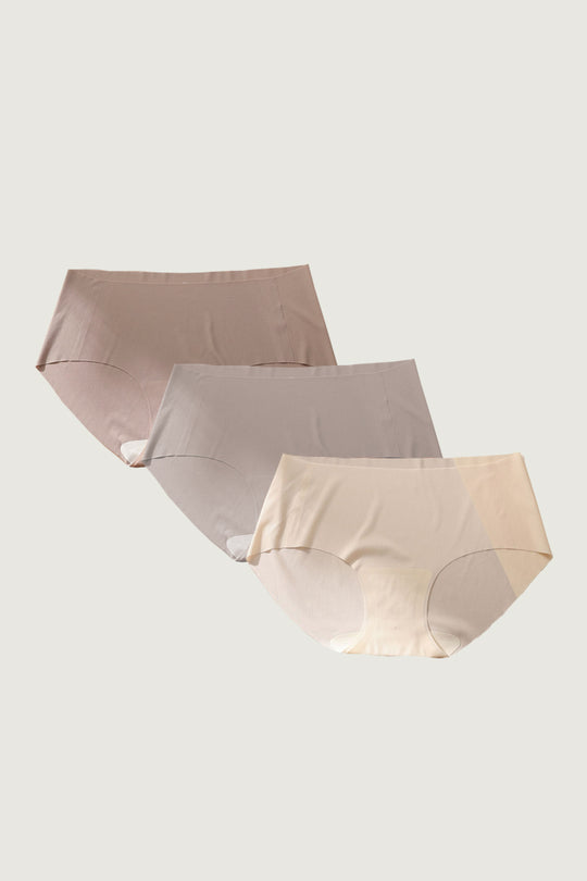 無痕・直紋裸色面膜內褲 3 件組|深木咖+胡桃棕+裸膚