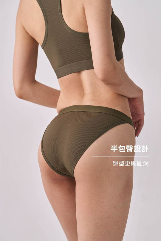 柔亮・時尚條紋半包臀三角褲｜軍綠