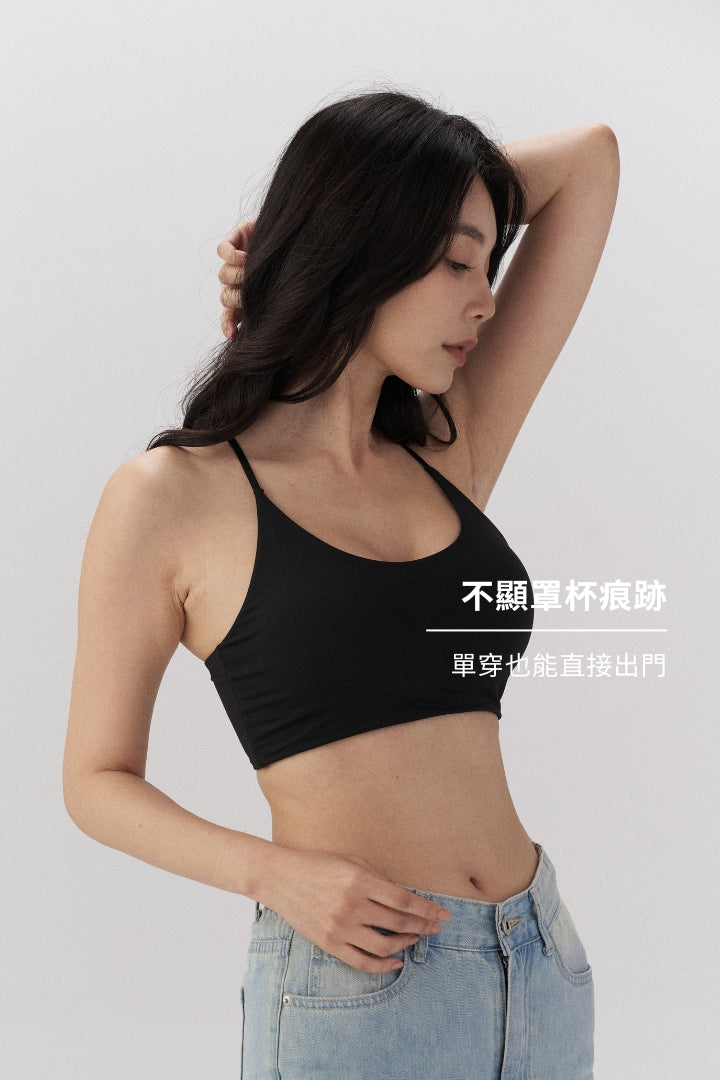 細肩 Y 型美背 Bra Top｜曜石黑
