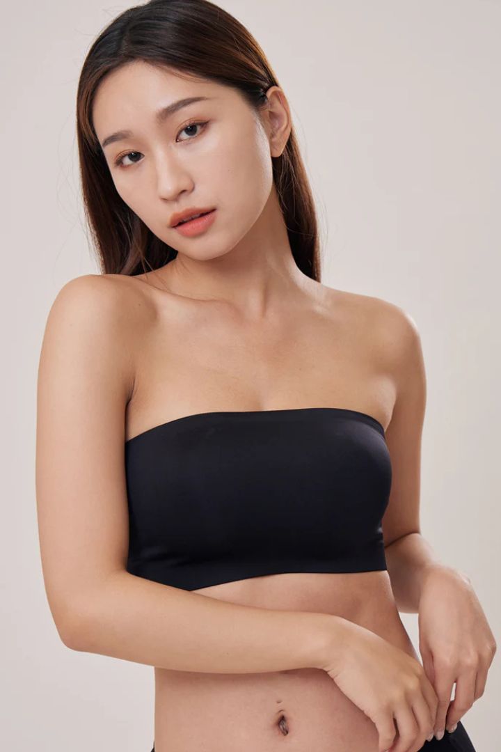 柔亮・無墊防滑平口內衣（附胸貼）｜黑色
