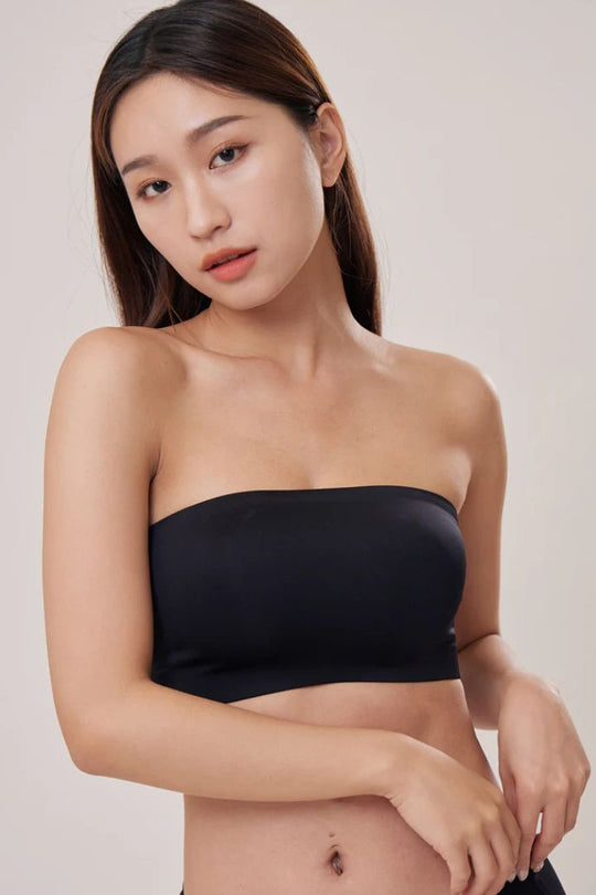 柔亮・無墊防滑平口內衣（附胸貼）｜黑色