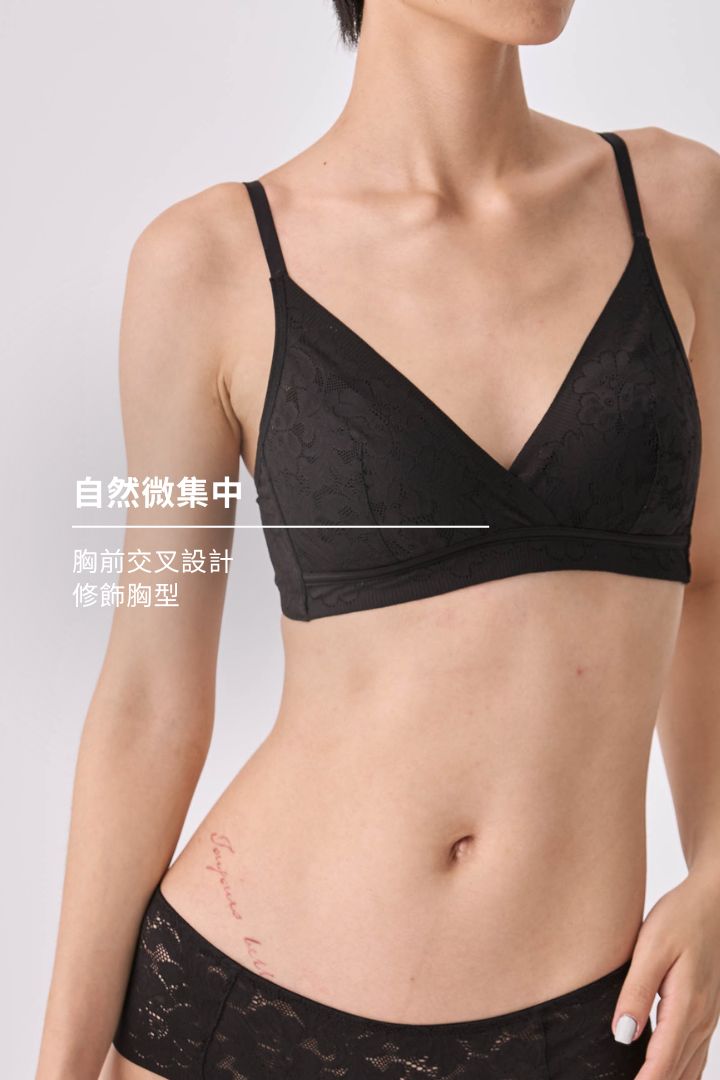 柔絲・蕾絲極簡三角杯｜黑