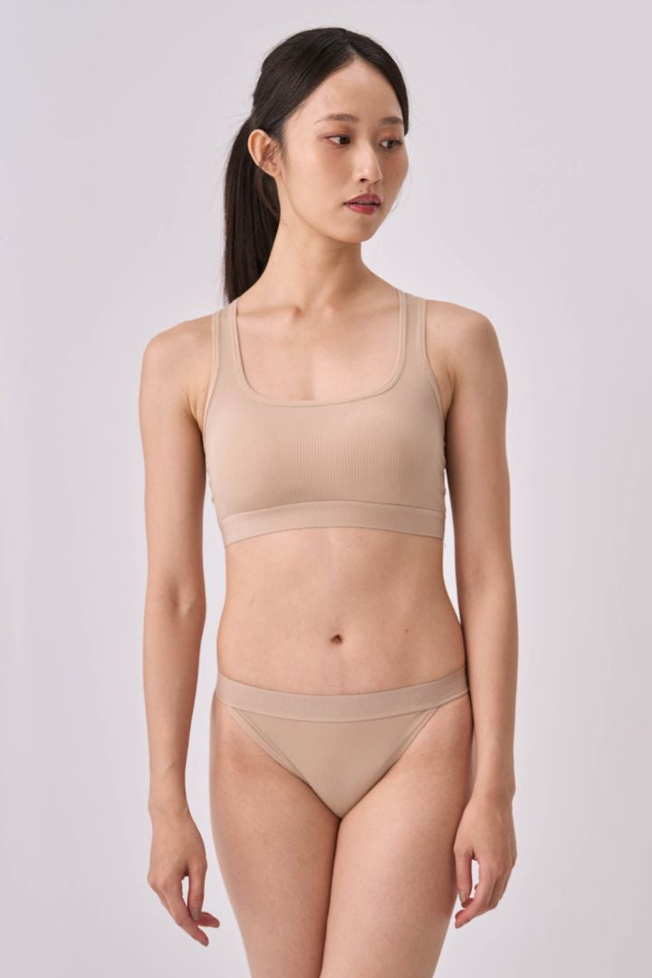 時尚條紋美背 Bra Top ｜淺卡其