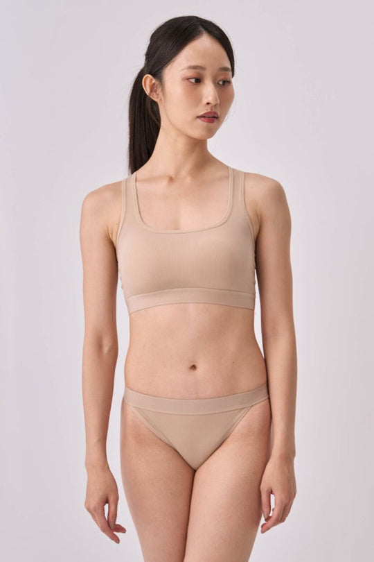 時尚條紋美背 Bra Top ｜淺卡其