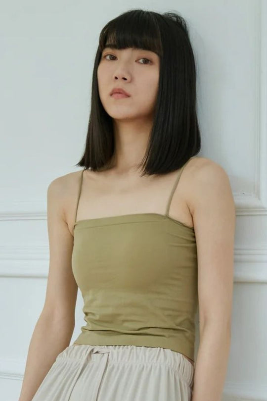 柔亮・細肩平口BraTop｜墨綠