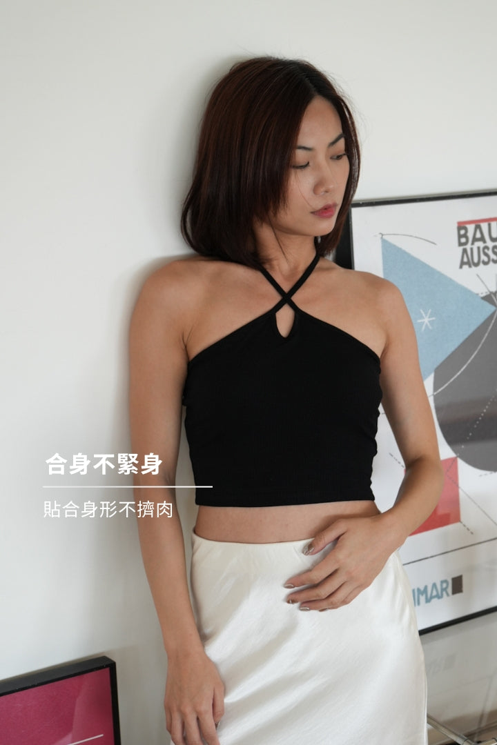 繞頸兩穿 Bra Top｜黑