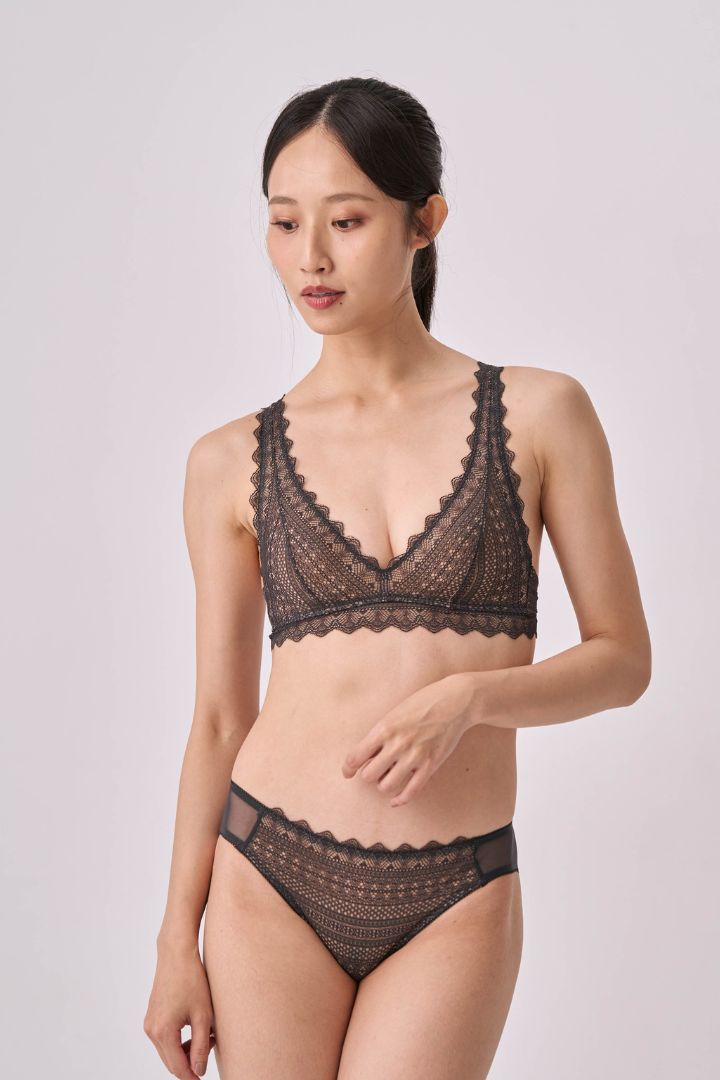 柔絲・薄蕾絲三角杯｜灰杏