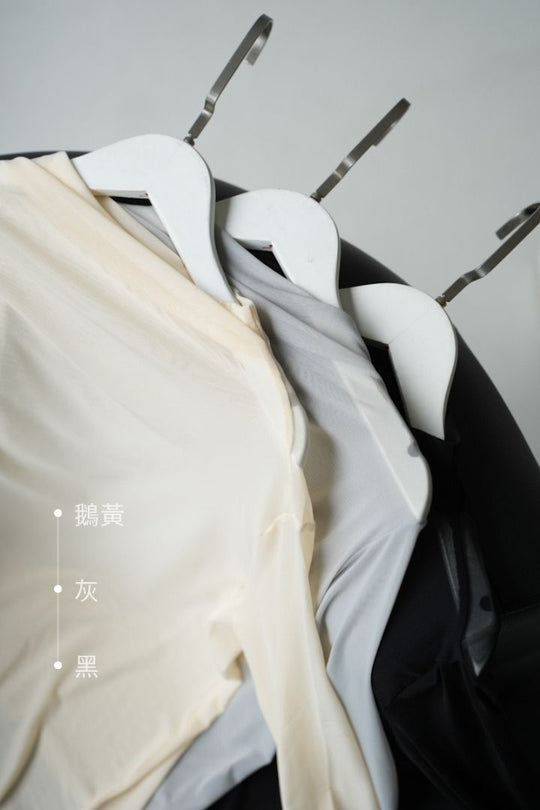 微領長袖透肌上衣｜灰