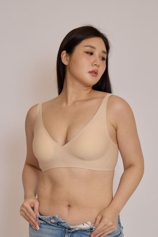 柔亮・軟支撐美胸三角杯 成套｜米膚