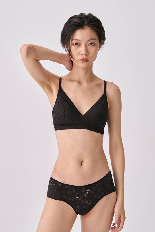 柔絲・蕾絲極簡三角杯｜黑