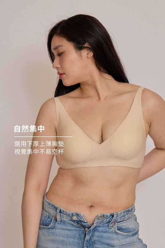 柔亮・軟支撐美胸三角杯 成套｜米膚