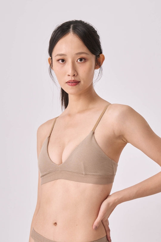 柔韌・螺紋比基尼三角杯｜卡其綠