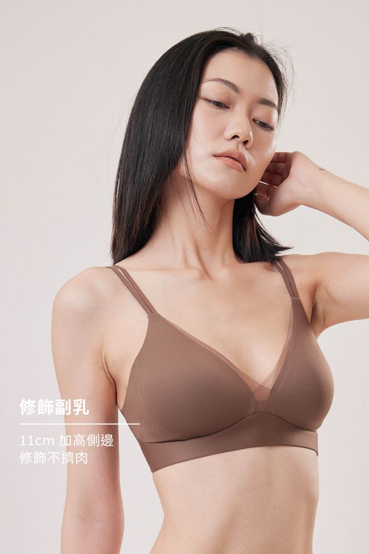 柔亮・輕紗拼接雙肩帶三角杯｜咖啡